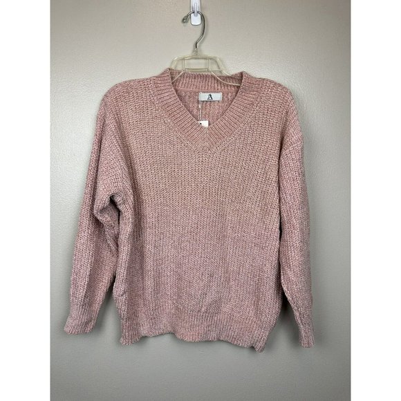 Sweaters for Women V Neck Long Sleeve Pullover Knit Top Pink Chunky Knit - Picture 1 of 11